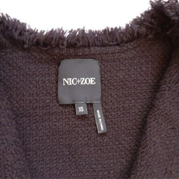 Nic+Zoe Jacket Black Textured Open Front Fringe Trim & Snap Cuff Detail Size XS - Picture 3 of 15